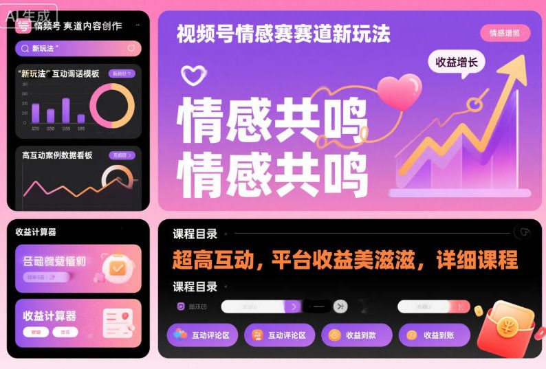 视频号情感赛道新玩法，超高互动，平台收益美滋滋，详细课程-网赚36计