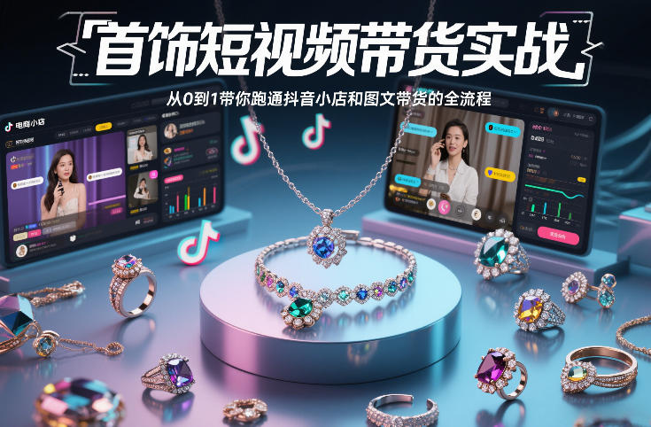 首饰短视频带货实战，从0到1带你跑通抖音小店和图文带货的全流程-网赚36计