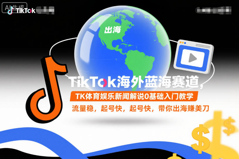 TikTok海外蓝海赛道，TK体育娱乐新闻解说0基础入门教学，流量稳，起号快，带你出海賺美刀-网赚36计