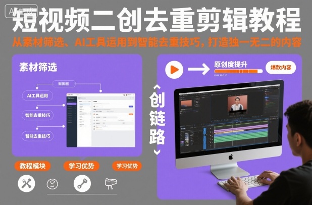 短视频二创去重剪辑教程，从素材筛选、AI工具运用到智能去重技巧，打造独一无二的内容-网赚36计