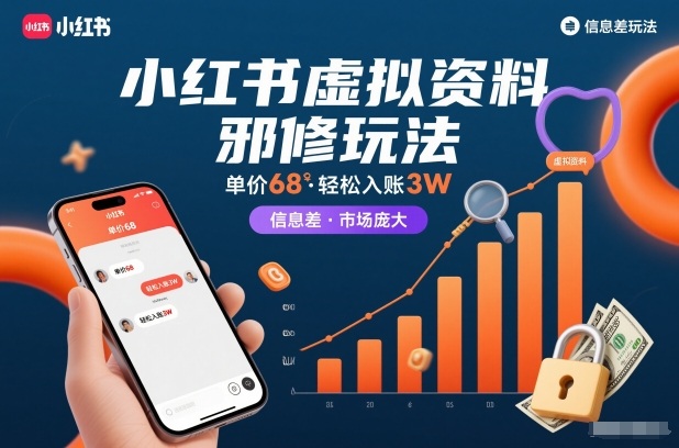 小红书虚拟资料邪修玩法，单价68，轻松入账3W，信息差玩法，市场庞大-网赚36计