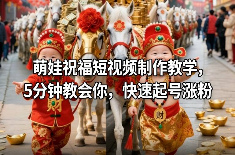 萌娃祝福短视频制作教学,5分钟教会你,快速起号涨粉-网赚36计