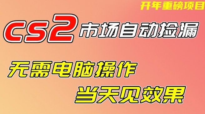 CS2市场自动捡漏项目，无需电脑操作，无需进入游戏，当天见效果，支持任何形式验证【揭秘】-网赚36计