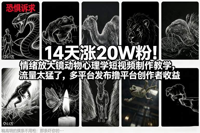 14天涨20W粉！情绪放大镜动物心理学短视频制作教学，流量太猛了，多平台发布撸平台创作者收益-网赚36计