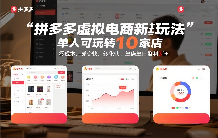 拼多多虚拟电商新玩法，单人可玩转10家店，零成本、成交快、转化快，单店单日盈利3张【揭秘】-网赚36计