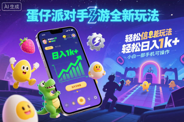 蛋仔派对手游全新玩法，轻松日入1k+，风口信息差玩法，当天见收益，小白一部手机可操作-网赚36计