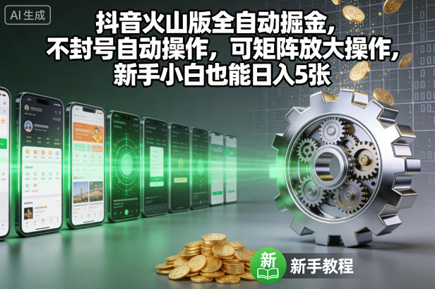 抖音火山版全自动掘金，不封号自动操作，可矩阵放大操作，新手小白也能日入5张【揭秘】-网赚36计