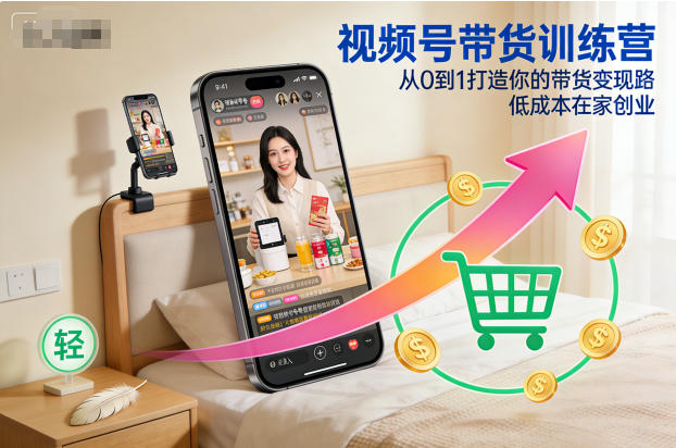 视频号带货训练营，从0到1打造你的带货变现路，低成本在家创业-网赚36计