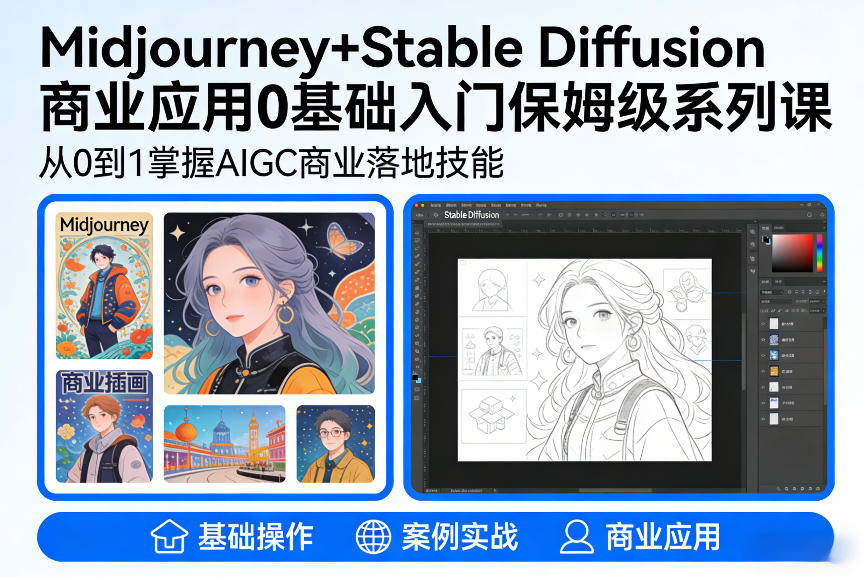 AIGC商业应用Midjourney+Stable Diffusion教程，0基础入门保姆级系列课-网赚36计