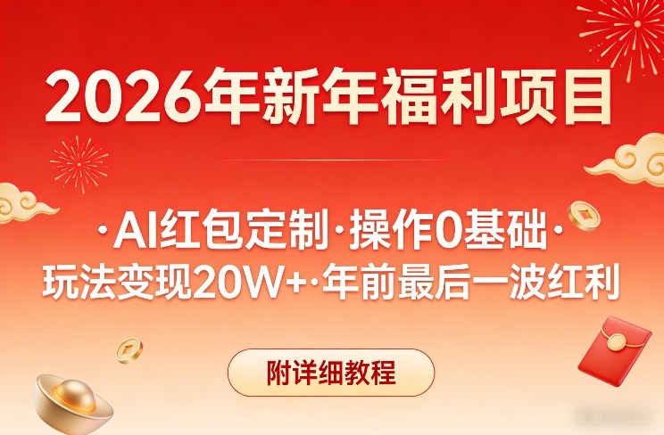 新年福利项目，AI红包定制，操作0基础，玩法变现20W+年前最后一波红利，附详细教程-网赚36计