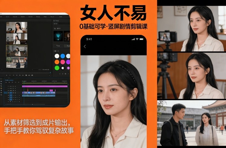 0基础可学！《女人不易》竖屏剧情剪辑课，从素材筛选到成片输出，手把手教你驾驭复杂故事-网赚36计