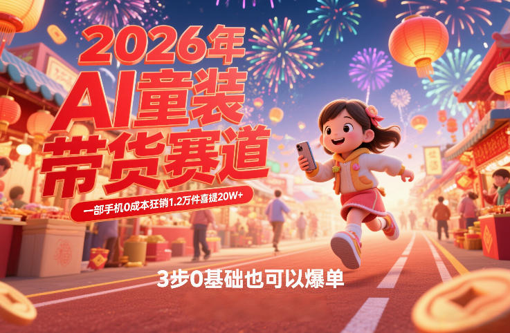 AI童装新春带货赛道，一部手机0成本狂销1.2万件喜提20W+，3步0基础也可以爆单-网赚36计