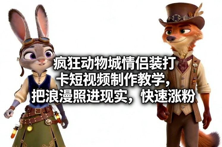 疯狂动物城情侣装打卡短视频制作教学,把浪漫照进现实,快速涨粉-网赚36计