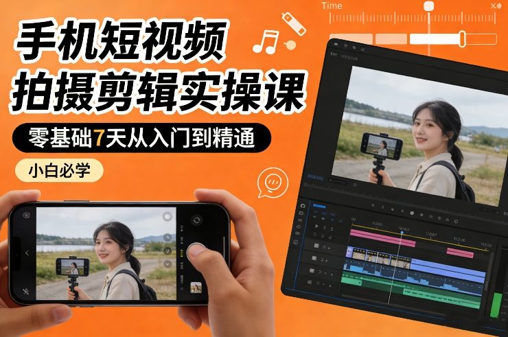 手机短视频拍摄剪辑实操课，零基础7天从入门到精通，小白必学-网赚36计