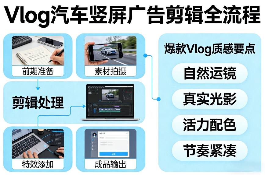Vlog感觉汽车竖屏广告剪辑脚本全流程，拿捏爆款Vlog质感-网赚36计