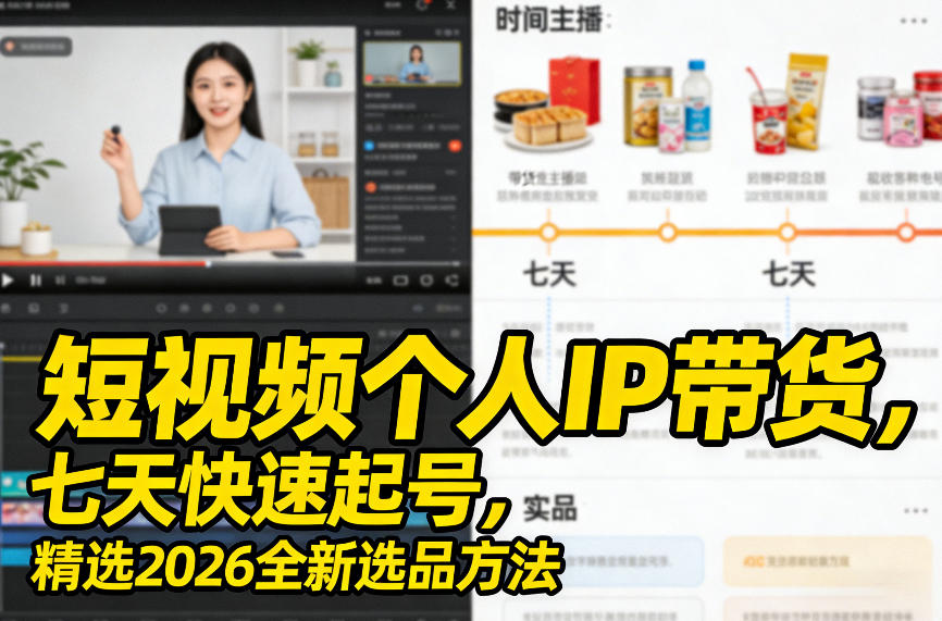 短视频个人IP带货,七天快速起号,精选2026全新选品方法-网赚36计