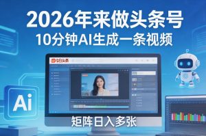 2026年来做头条号，10分钟AI生成一条视频，矩阵日入多张-网赚36计