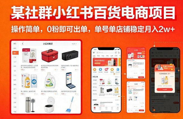 某社群小红书百货电商项目，操作简单，0粉即可出单，单号单店铺稳定月入2w+-网赚36计