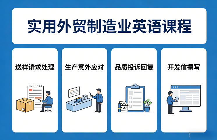 实用外贸制造业英语课程，教你专业处理送样请求、应对生产意外、回复品质投诉、撰写开发信等-网赚36计