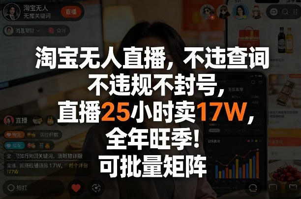 淘宝无人直播，不违规不封号，直播25小时卖17W，全年旺季！可批量矩阵【揭秘】-网赚36计