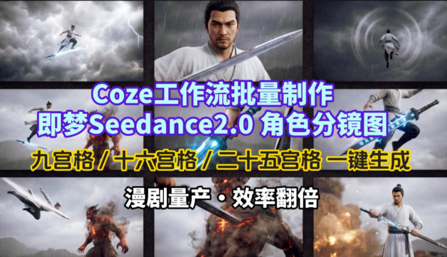 Coze工作流批量制作即梦Seedance2.0角色分镜图，九宫格-十六宫格-二十五宫格一键生成，漫剧量产，效率翻倍-网赚36计