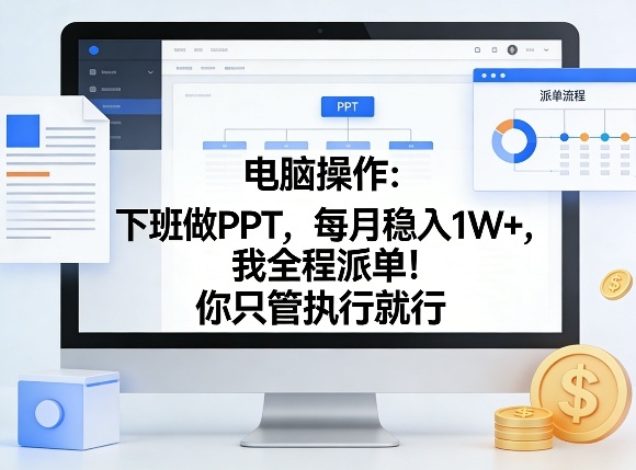 电脑操作：下班做PPT，每月稳入1W+，我全程派单！你只管执行就行【揭秘】-网赚36计