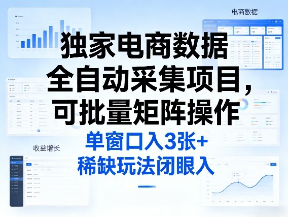 独家电商数据全自动采集项目，可批量矩阵操作，单窗口日入3张+，稀缺玩法闭眼入【揭秘】-网赚36计