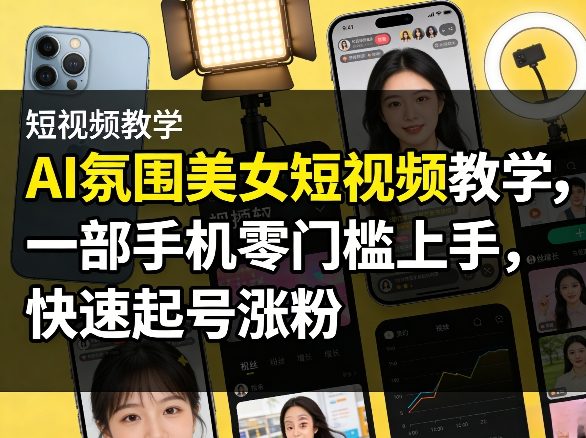 AI氛围美女短视频教学，一部手机零门槛上手，快速起号涨粉-网赚36计