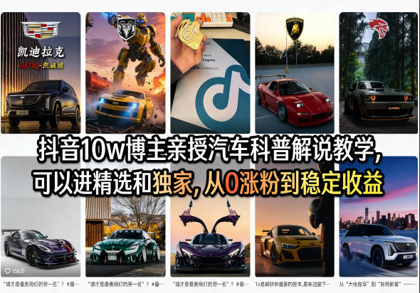 抖音10w博主亲授汽车科普解说教学，可以进精选和独家，从0涨粉到稳定收益（详细视频课程+1T素材）-网赚36计