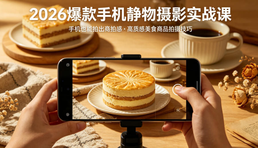 2026爆款手机静物摄影实战课，手机也能拍出商拍感，学会拍出高质感美食商品-网赚36计