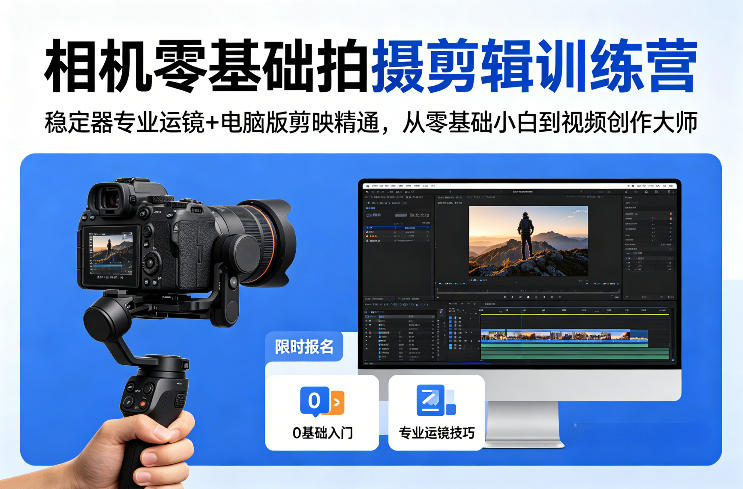 相机零基础拍摄剪辑训练营：稳定器专业运镜+电脑版剪映精通，从零基础小白到视频创作大师-网赚36计