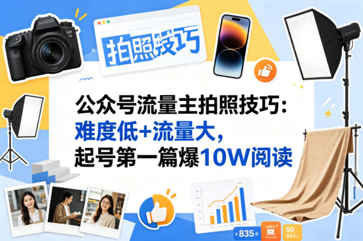 公众号流量主之拍照技巧赛道，难度低+流量大，起号第一篇就爆了10w阅读-网赚36计