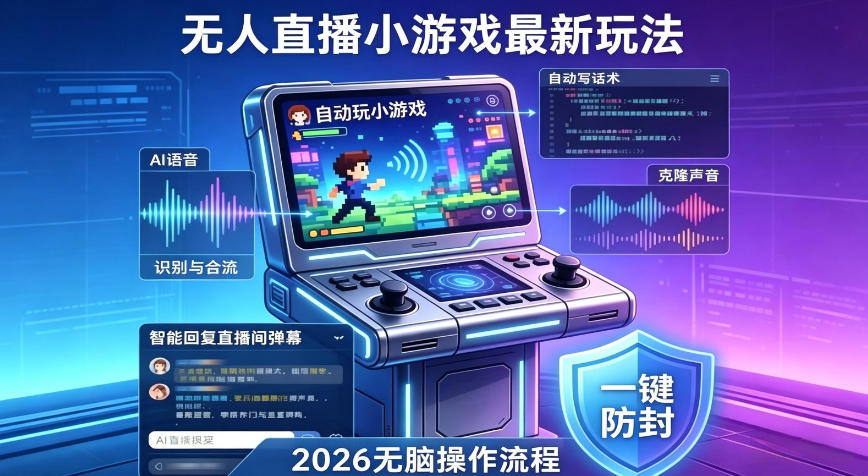2026年AI无人直播小游戏全流程,不违规不封号,开启创业副业增收之路,小白月入1w+【揭秘】