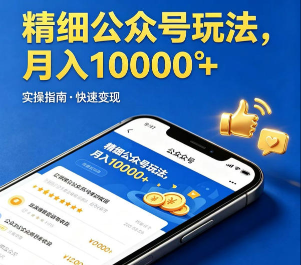 精细化公众号玩法，我们给你提供文章，你来负责发布，收益可观，月入1W+【揭秘】-网赚36计