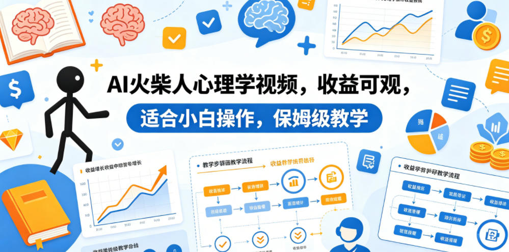 AI火柴人心理学视频，收益可观，适合小白操作，保姆级教学-网赚36计