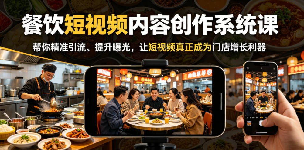 餐饮短视频内容创作系统课，帮你精准引流、提升曝光，让短视频真正成为门店增长利器-网赚36计