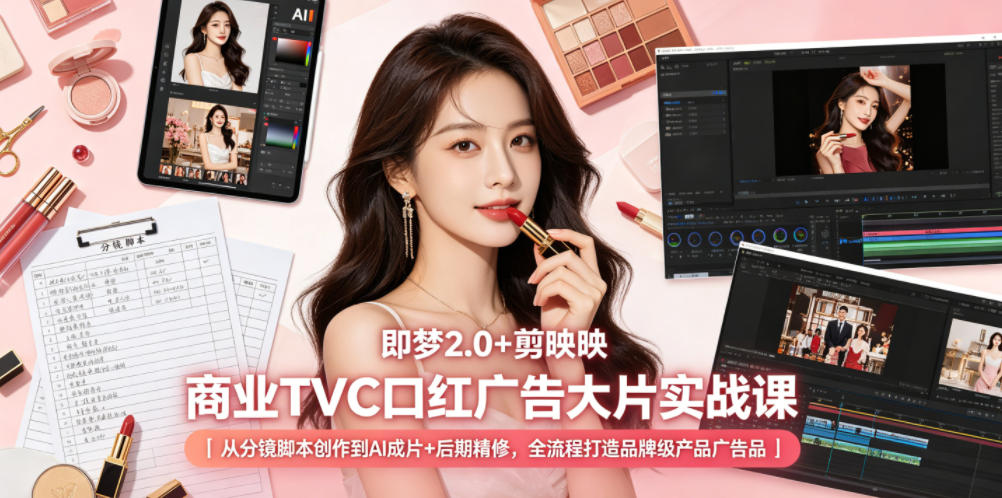 即梦2.0+剪映商业TVC口红广告大片实战课｜从分镜脚本创作到AI成片+后期精修，全流程打造品牌级产品广告-网赚36计