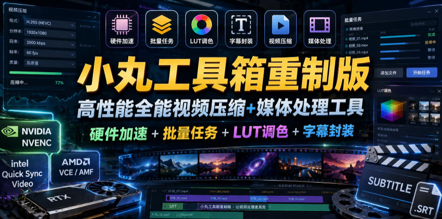 小丸工具箱重制版–高性能全能视频压缩+媒体处理工具|硬件加速+批量任务+LUT调色+字幕封装-网赚36计