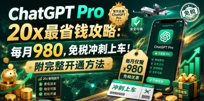 ChatGPT Pro 20x最省钱攻略:每月980,免税冲刺上车!附完整开通方法【文档】-网赚36计