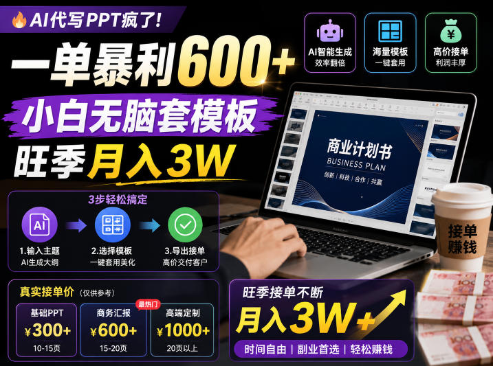 AI代写PPT疯了!一单暴利600+,小白无脑套模板,旺季月入3W,不用苦哈哈引流【揭秘】-网赚36计