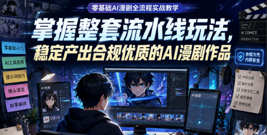 零基础AI漫剧全流程实战教学，掌握整套流水线玩法，稳定产出合规优质的AI漫剧作品-网赚36计