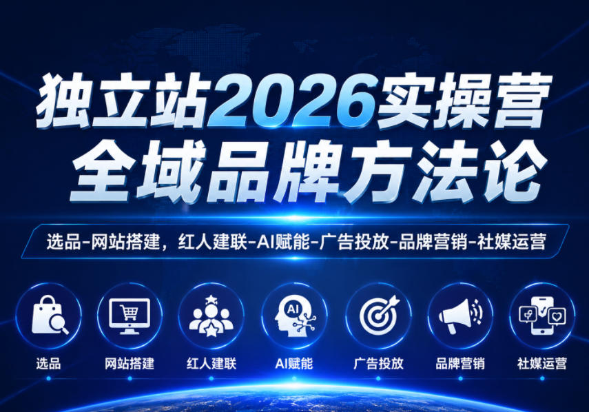 独立站2026实操营，全域品牌方法论，选品-网站搭建，红人建联-AI赋能-广告投放-品牌营销-社煤运营-网赚36计
