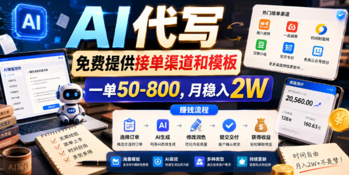 AI代写,免费提供接单渠道和模板,一单50-800,月稳入2W【揭秘】-网赚36计