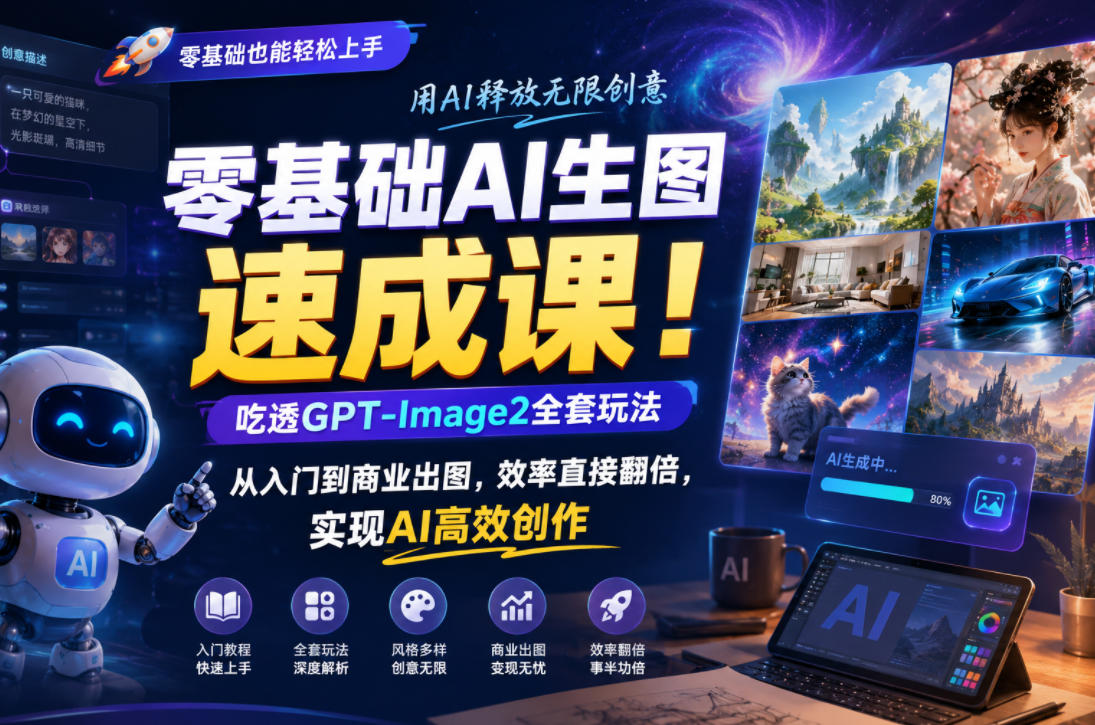 零基础AI生图速成课!吃透GPT-Image2全套玩法,从入门到商业出图,效率直接翻倍,实现AI高效创作-网赚36计