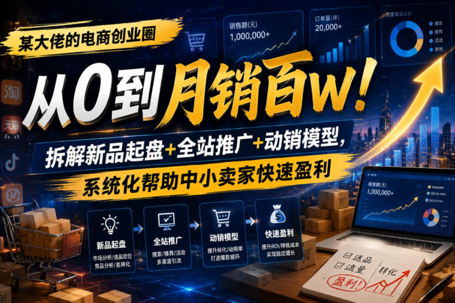 某大佬的电商创业圈从0到月销百W!拆解新品起盘+全站推广+动销模型,系统化帮助中小卖家快速盈利-网赚36计