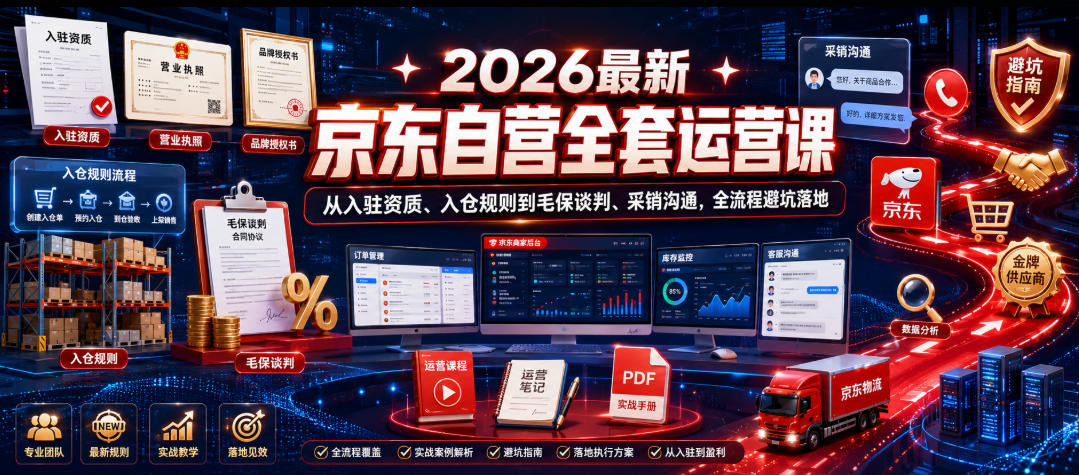 2026最新京东自营全套运营课,从入驻资质、入仓规则到毛保谈判、采销沟通,全流程避坑落地-网赚36计