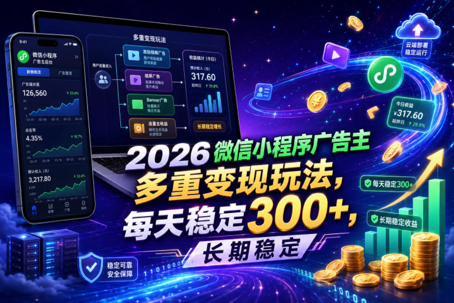 2026微信小程序广告主，多重变现玩法，每天稳定300+，长期稳定【揭秘】-网赚36计