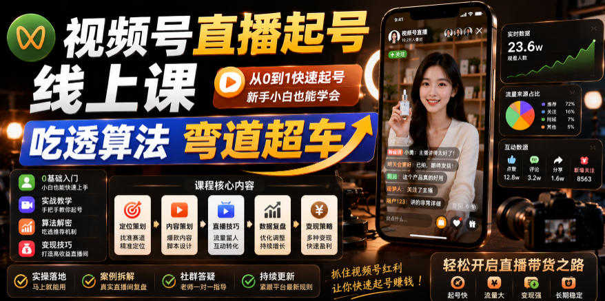 视频号直播起号线上课,吃透算法弯道超车(2026年6月)-网赚36计