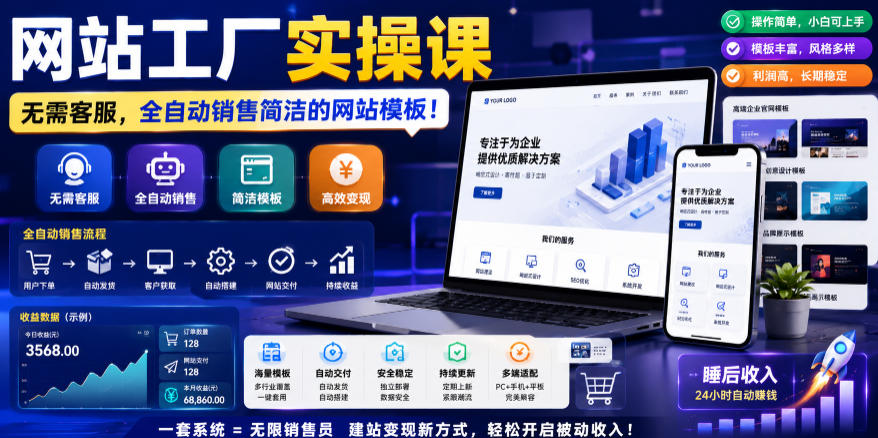 网站工厂实操课,无需客服,网站模板自动赚钱!【原创双语字幕】-网赚36计