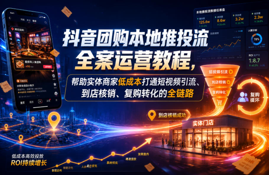 抖音团购本地推投流全案运营教程,帮助实体商家低成本打通短视频引流、到店核销、复购转化的全链路-网赚36计